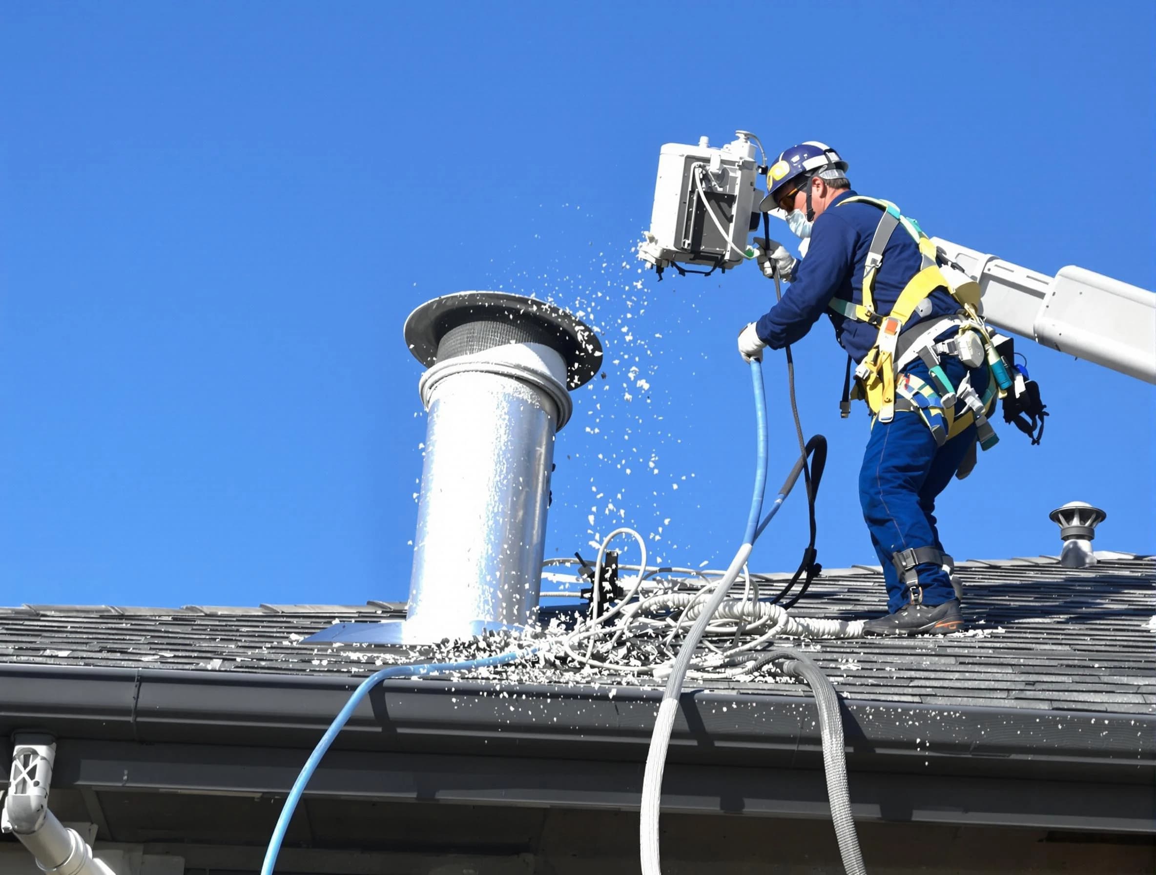 Innsbrook Dryer Vent Cleaning certified technician safely cleaning a roof-mounted dryer vent in Innsbrook