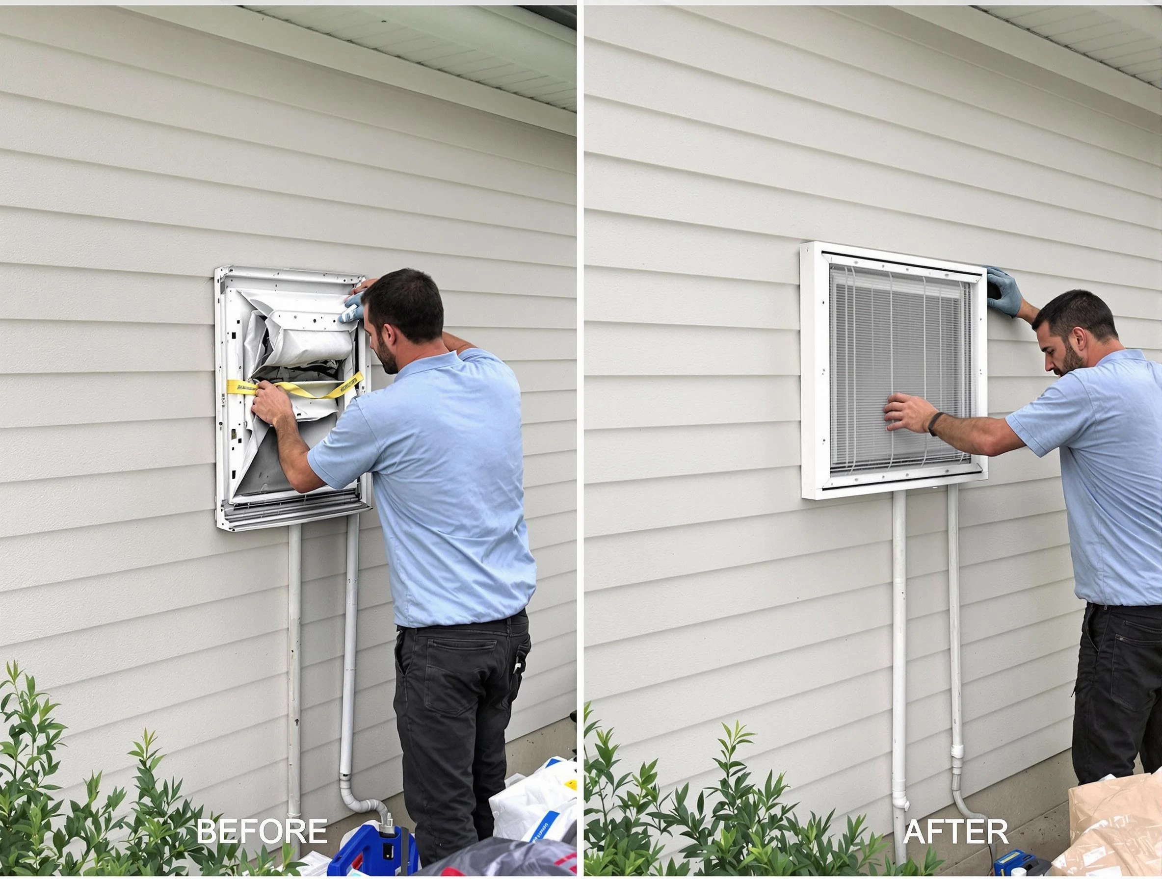 Innsbrook Dryer Vent Cleaning technician installing high-quality dryer vent cover at a residential property in Innsbrook